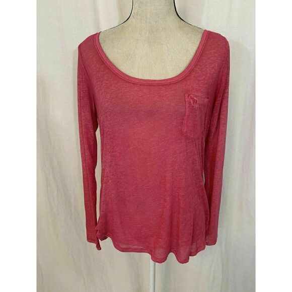 Abercrombie Fitch Womens Solid Pink Sheer Long Sleeve Top Small - Picture 1 of 6